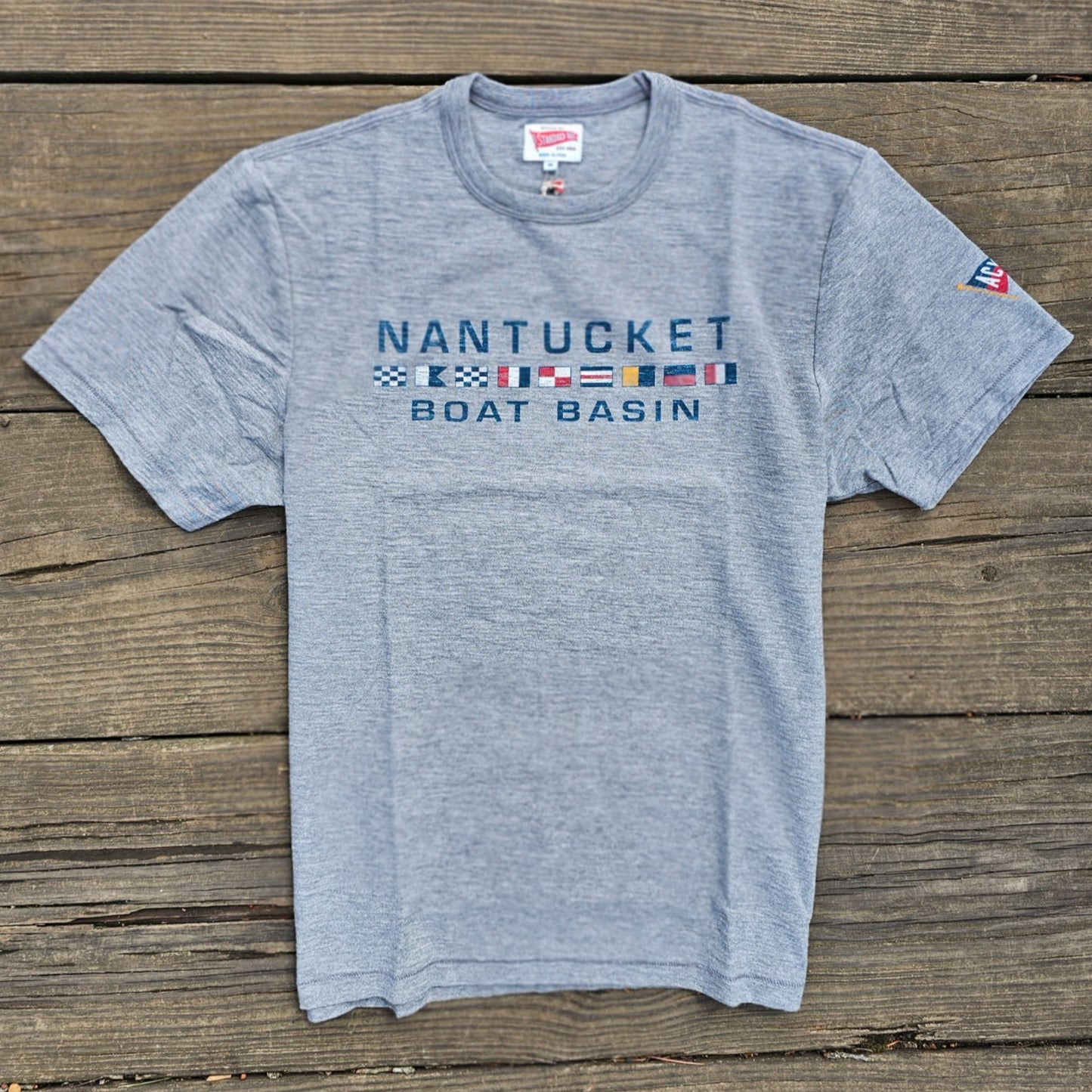 Nantucket Boat Basin Nautical Flag Heather Rec Tee