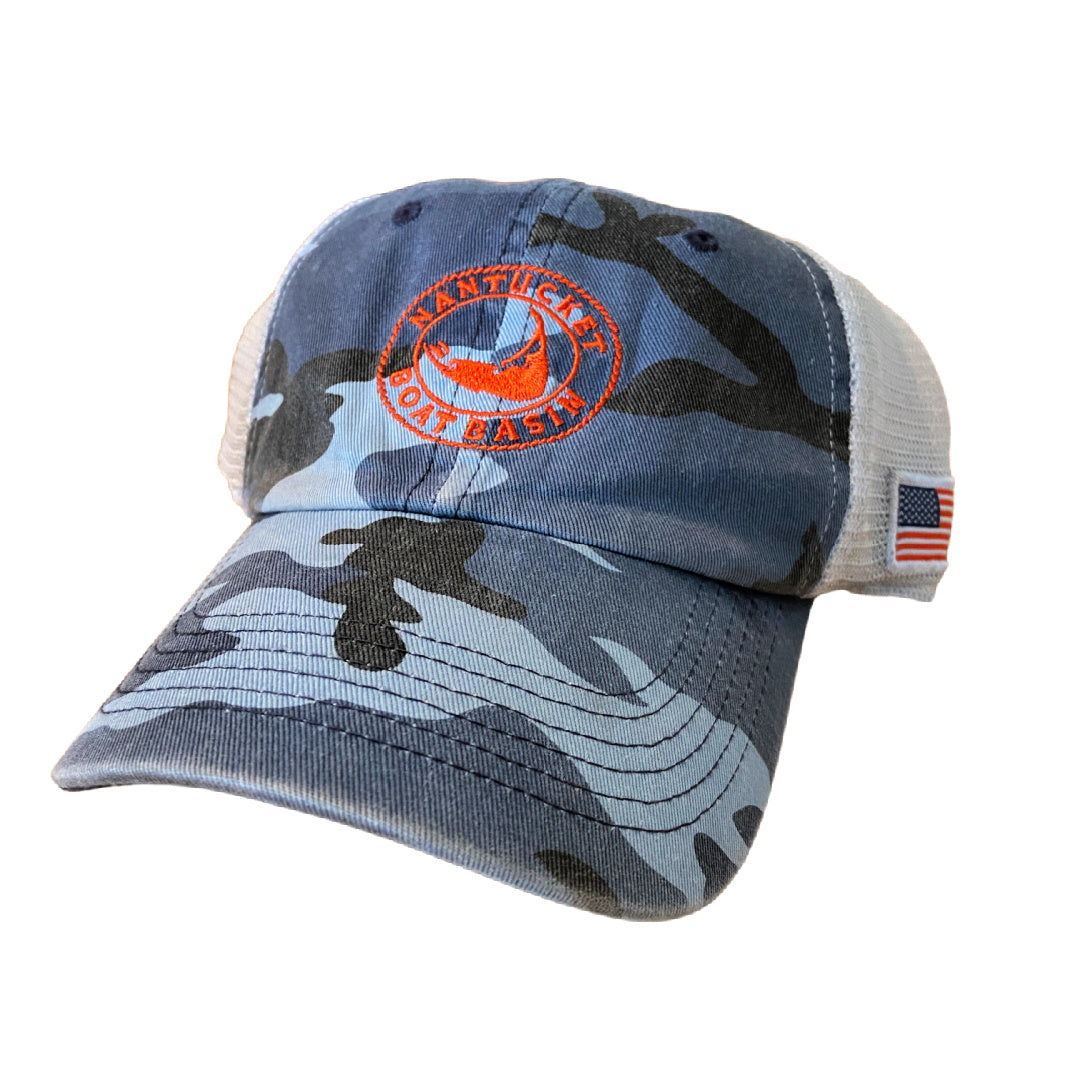 Nantucket Boat Basin Blue Camo Washed Trucker