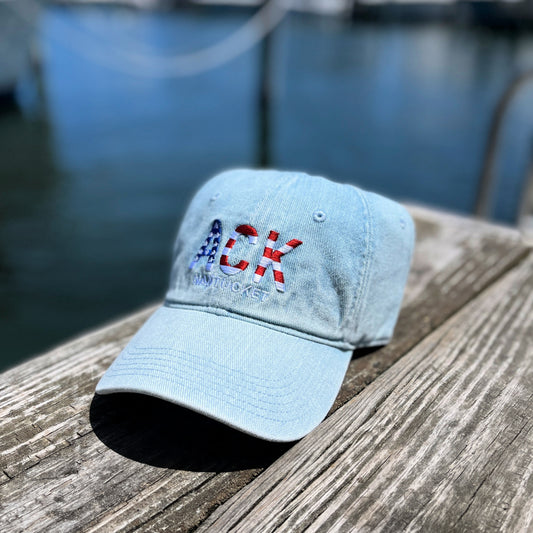 Nantucket ACK Flag Washed Denim Hat